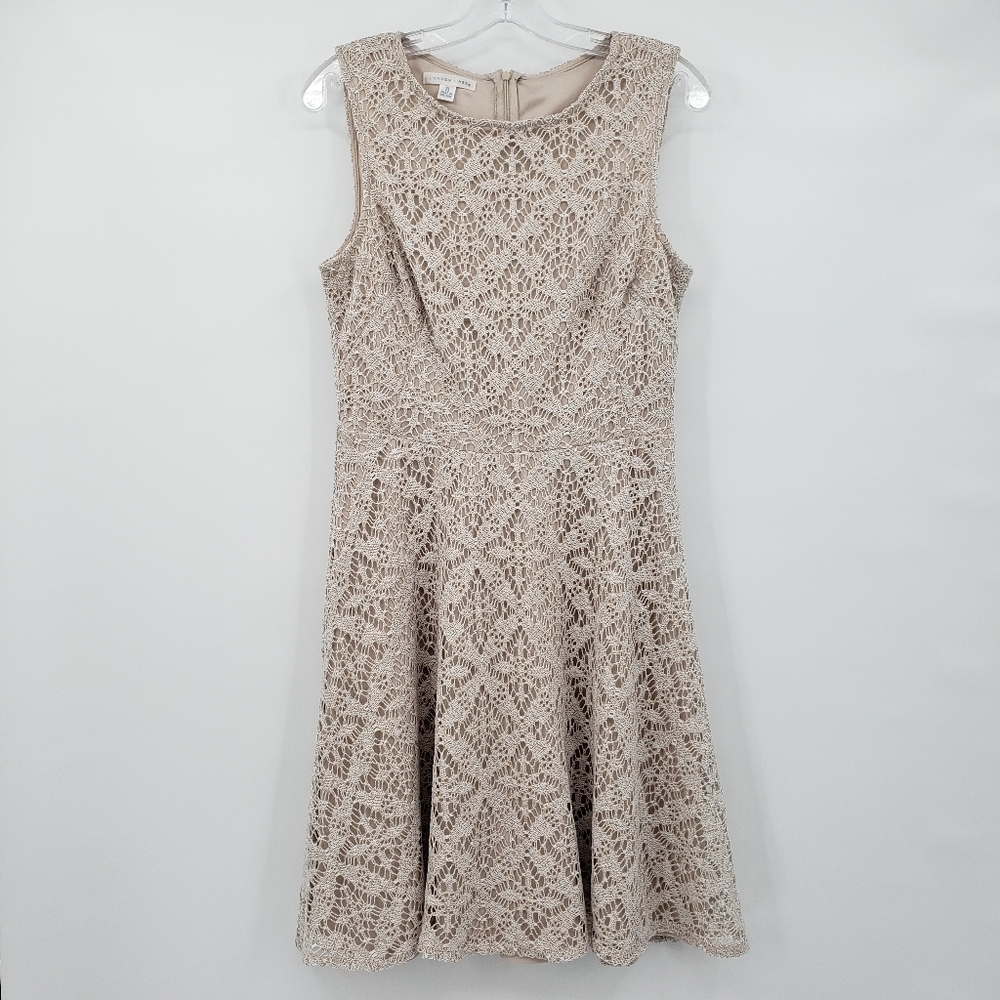 London Times Beige Crotchet Lace Casual/Cocktail Dress